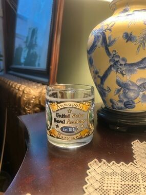 Vintage United States Naval Academy Annapolis Souvenir Glass - Yellow & Blue